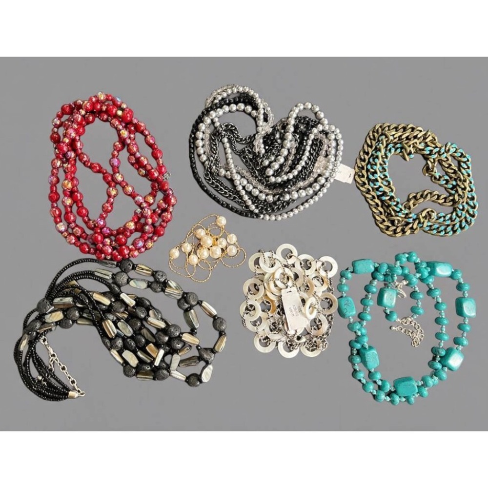NECKLACE Bundle/Lot of 7, Premier Designs CHUNKY BEADED Pearls Lava Gold Silver